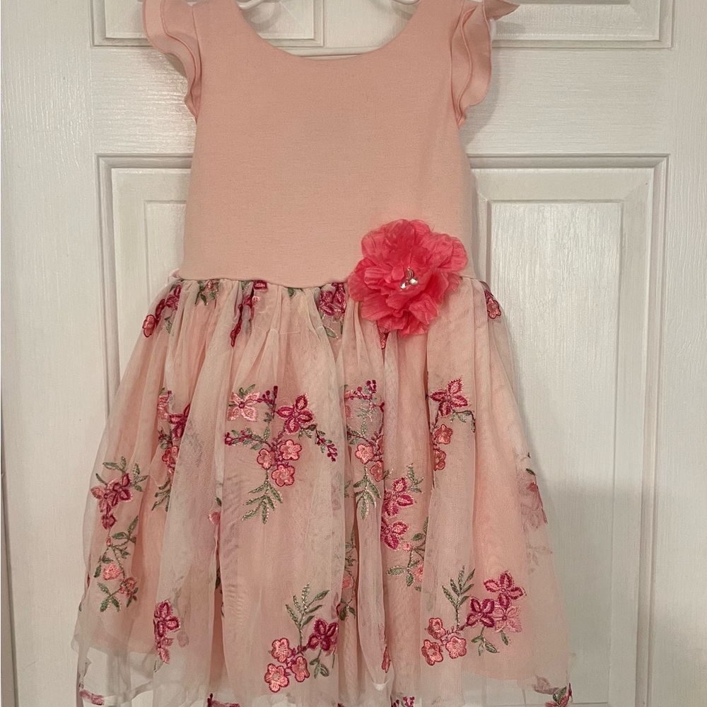 Floral Embroidered Pink Kids Dress